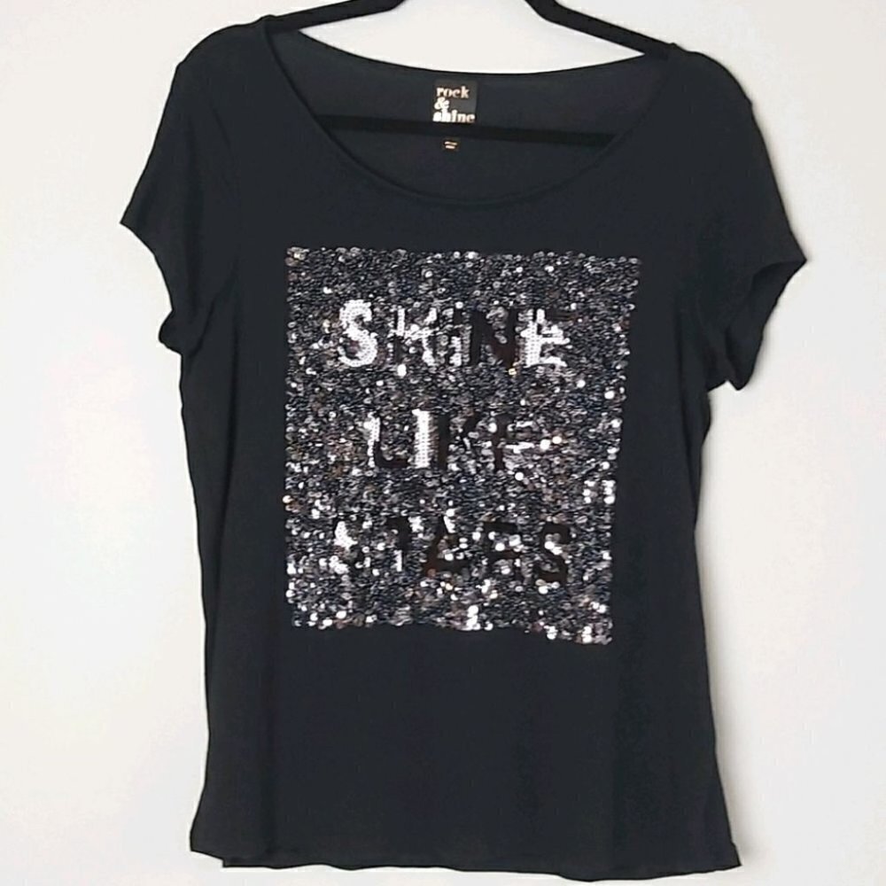 Rock & Shine Sequin Short Sleeve Top Black M